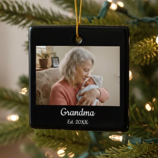 Simple Script Grandma Est.Photo Year Keramisch Ornament