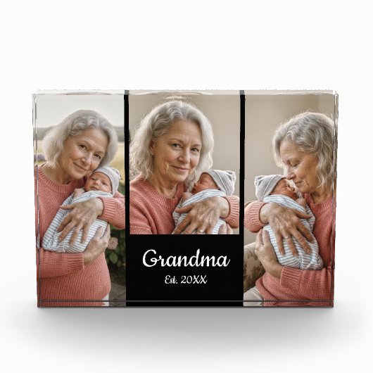  Simple Script Grandma Year Est. 3 Photo Acrylic Fotoblokken (Voorkant)