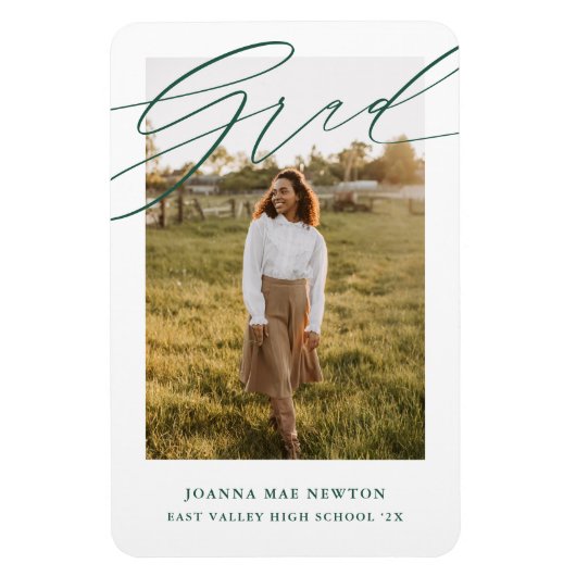 Simple Script Green Photo Graduation Announcement Magneet (Verticaal)