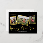 Simple Script Happy Nieuwjaar 3 Foto Collage Gold Folie Feestdagen Briefkaart (Voorkant / Achterkant)