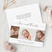Simple Script Love and Thanks Photo Collage Baby Bedankkaart