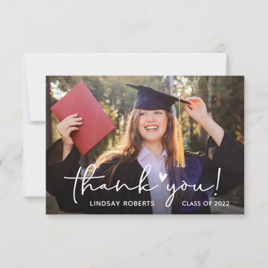 Simple Script Love Heart Afstuderen Foto Bedankkaart (Voorkant)