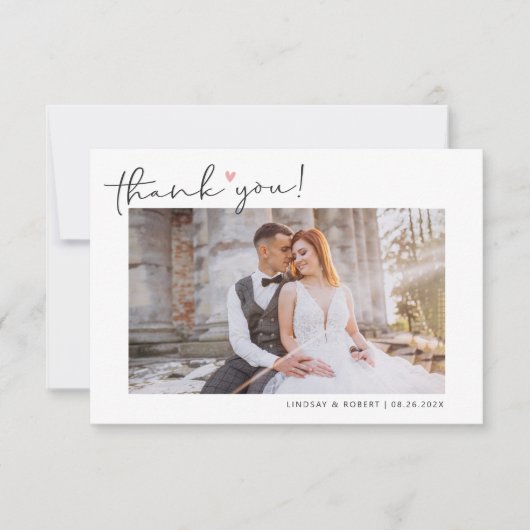 Simple Script Love Heart Classy Weduwfoto Bedankkaart (Voorkant)