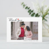 Simple Script Love Heart Classy Weduwfoto Bedankkaart (Staand voorkant)