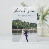 Simple Script Love Heart Classy Weduwfoto Bedankkaart (Staand voorkant)