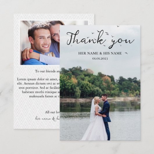 Simple Script Love Heart Classy Weduwfoto Bedankkaart (Voorkant / Achterkant)