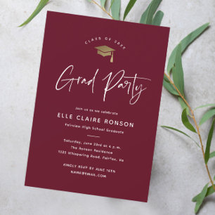 Simple Script Maroon Graduation Party Kaart