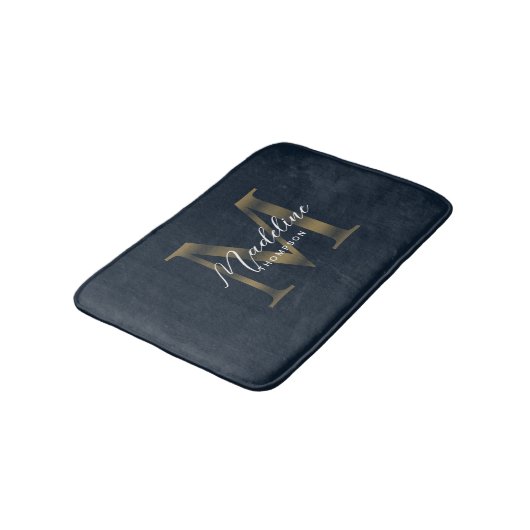 Simple Script Metallic Navy Blue Gold Monogram Badmat (Gekanteld)