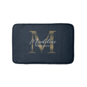 Simple Script Metallic Navy Blue Gold Monogram Badmat (Voorkant)
