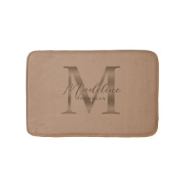 Simple Script Metallic Taupe Gold Monogram Badmat