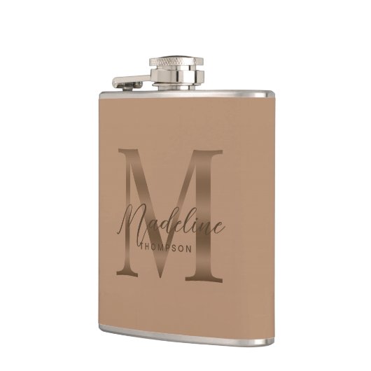 Simple Script Metallic Taupe Gold Monogram Heupfles (Links)