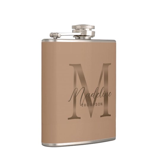 Simple Script Metallic Taupe Gold Monogram Heupfles (Rechts)