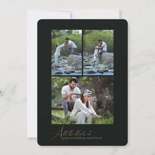 Simple Script Minimalist Photo Collage Wedding  Kaart (Achterkant)