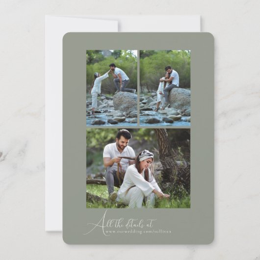 Simple Script Minimalist Photo Collage Wedding  Kaart (Achterkant)