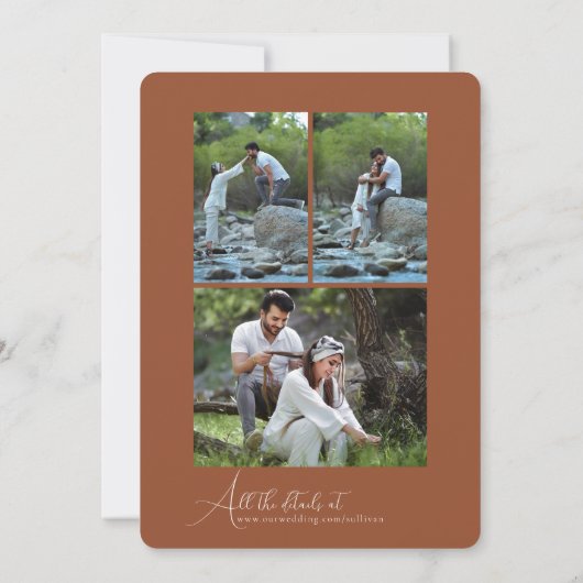 Simple Script Minimalist Photo Collage Wedding  Kaart (Achterkant)