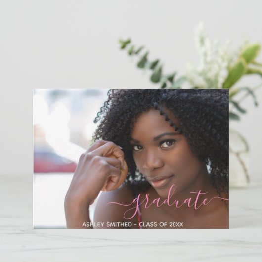 Simple Script Modern 2 Photo Girl Afstuderen Aankondiging (Staand voorkant)