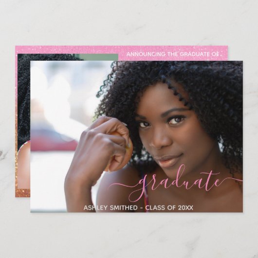 Simple Script Modern 2 Photo Girl Afstuderen Aankondiging (Voorkant / Achterkant)