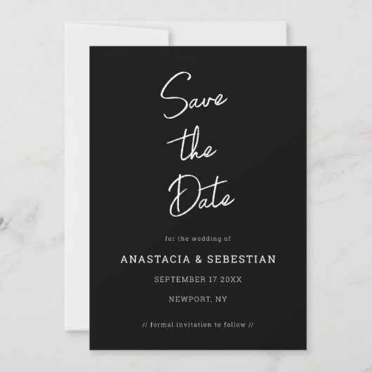 Simple Script Modern Black & White Photo Wedding Save The Date (Voorkant)