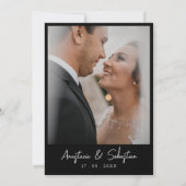 Simple Script Modern Black & White Photo Wedding Save The Date (Achterkant)