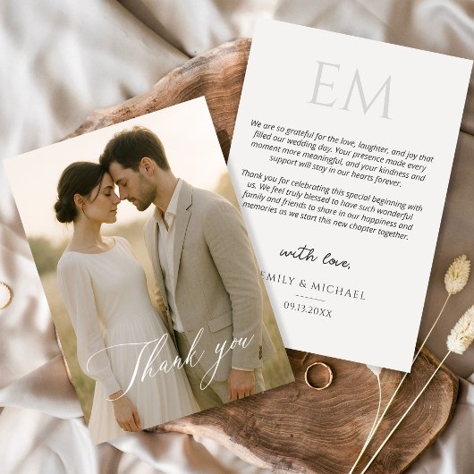 Simple Script Modern Photo Wedding Thank You Bedankkaart