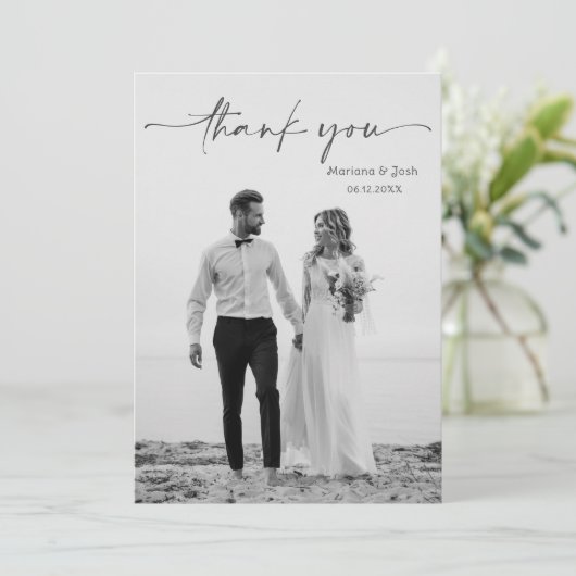 Simple Script Modern Wedding Photo Thank You Card Bedankkaart (Staand voorkant)
