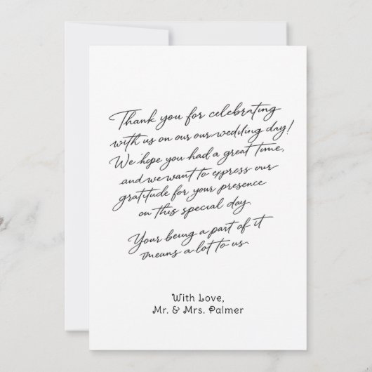 Simple Script Modern Wedding Photo Thank You Card Bedankkaart (Achterkant)