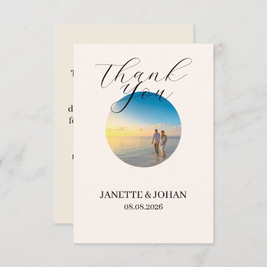 Simple Script Modern Wedding Photo Thank You Card Bedankkaart (Voorkant / Achterkant)