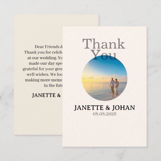 Simple Script Modern Wedding Photo Thank You Card Bedankkaart (Voorkant / Achterkant)
