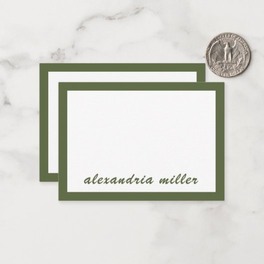 Simple Script Monogram Name Olive Note Kaart Notitiekaartje (Voorkant / Achterkant in situ)