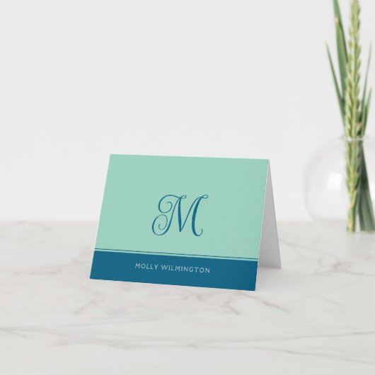 Simple Script Monogram Teal Navy Blue Note Cards Bedankkaart (Voorkant)