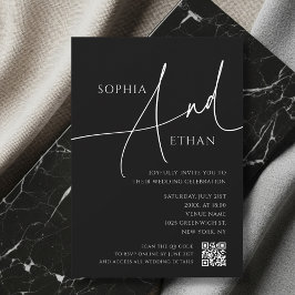 Simple Script Moody QR Code Black Wedding Kaart