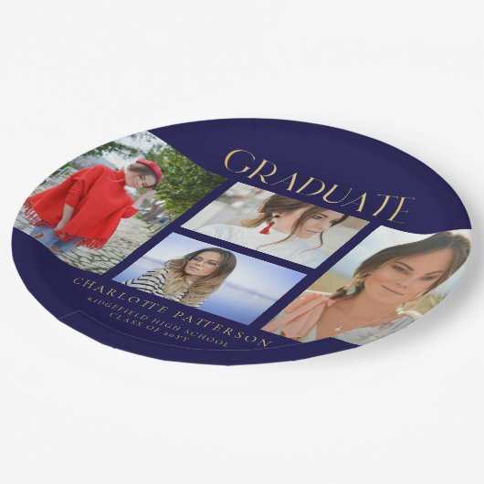 Simple Script Multi Photo Afstudeerder Graduparty Papieren Bordje (Gekanteld)