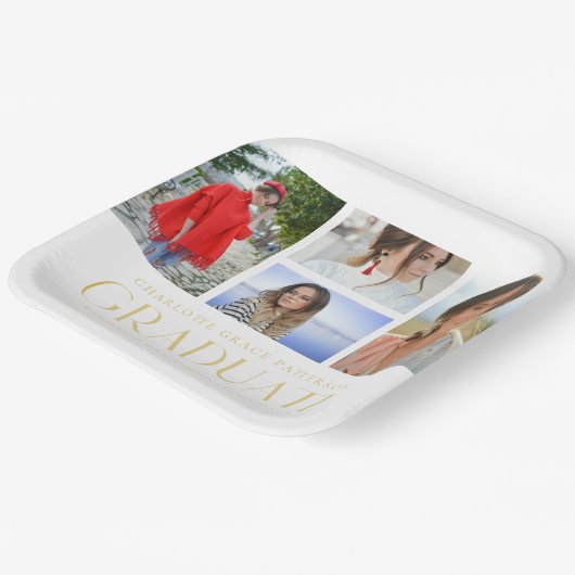 Simple Script Multi Photo Afstudeerder Graduparty Papieren Bordje (Gebogen)