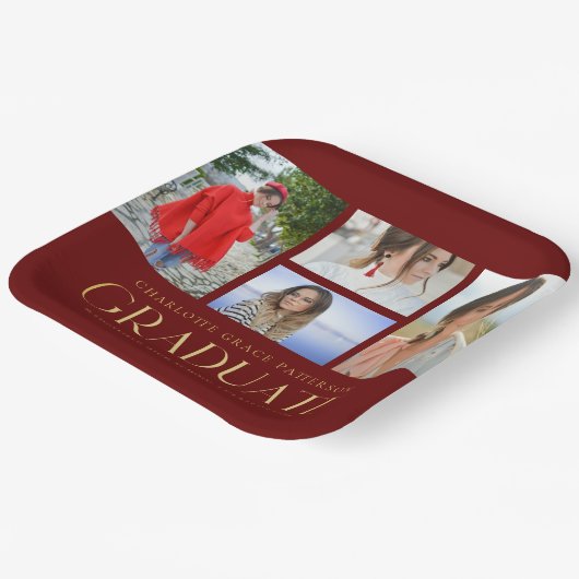 Simple Script Multi Photo Afstudeerder Graduparty Papieren Bordje (Gebogen)