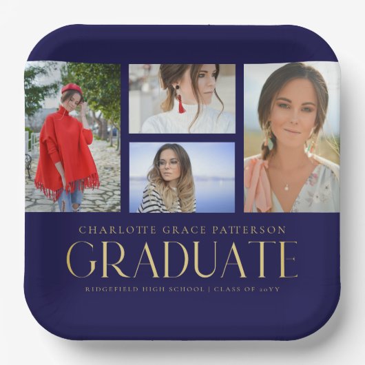 Simple Script Multi Photo Afstudeerder Graduparty Papieren Bordje (Voorkant)