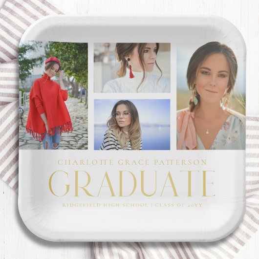 Simple Script Multi Photo Afstudeerder Graduparty Papieren Bordje