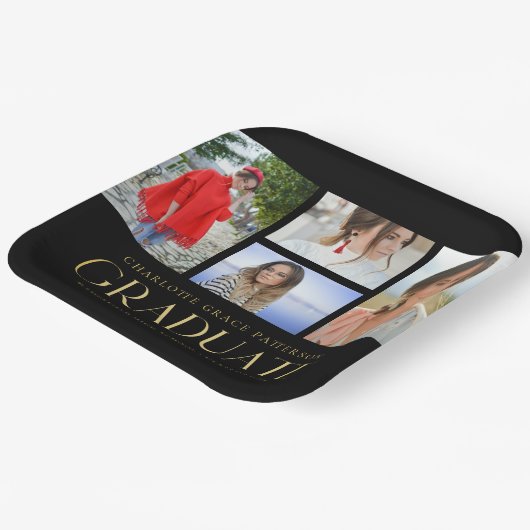Simple Script Multi Photo Afstudeerder Graduparty Papieren Bordje (Gebogen)