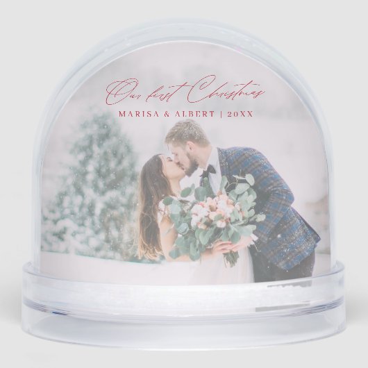 Simple Script Our First Christmas Wedding Photo Sneeuwbol (Voorkant)