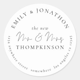 Simple Script Passen getrouwd Return Naam Adres Ronde Sticker
