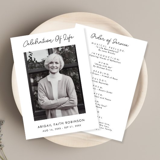 Simple Script Photo Celebration of Life Program Programmakaart