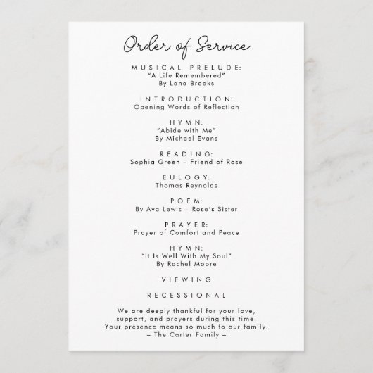 Simple Script Photo Celebration of Life Program Programmakaart (Achterkant)