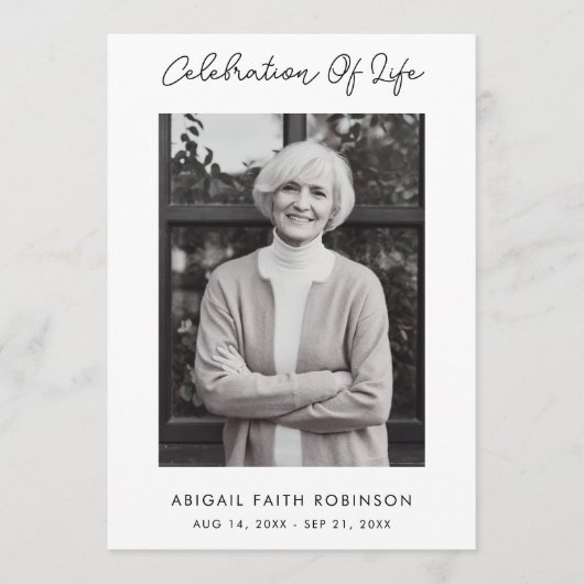 Simple Script Photo Celebration of Life Program Programmakaart (Voorkant)