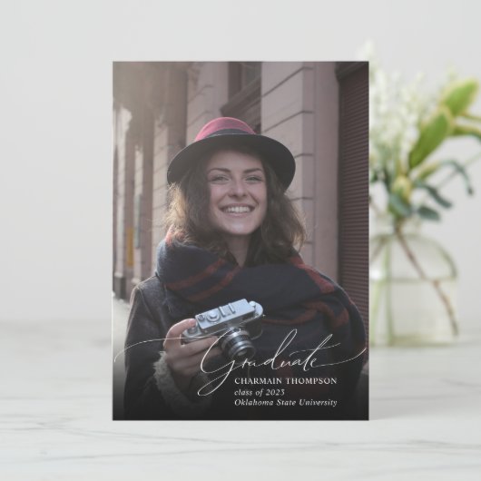 Simple Script Photo Collage Afstuderen Aankondiging (Staand voorkant)