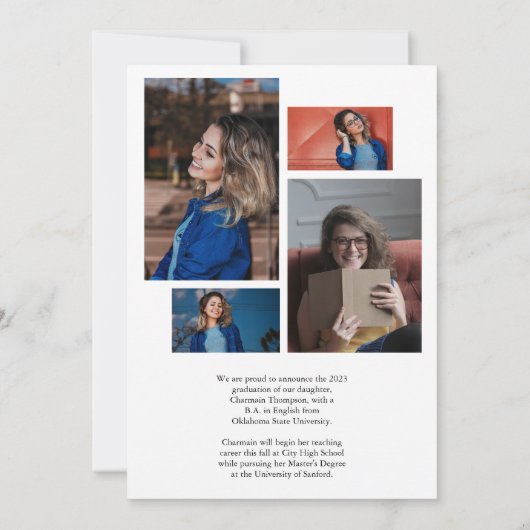 Simple Script Photo Collage Afstuderen Aankondiging (Achterkant)