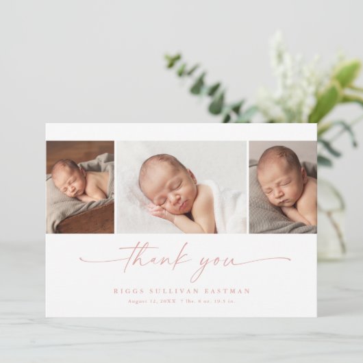 Simple Script Photo Collage Baby Bedankkaart (Staand voorkant)