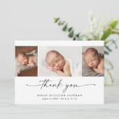 Simple Script Photo Collage Baby Bedankkaart (Staand voorkant)