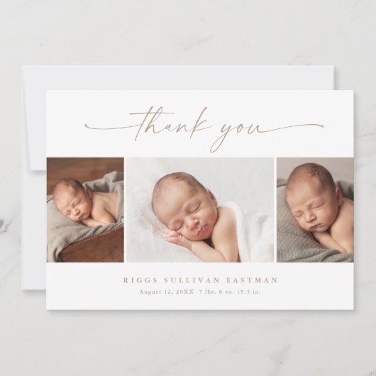 Simple Script Photo Collage Baby Bedankkaart (Voorkant)