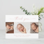 Simple Script Photo Collage Baby Bedankkaart (Staand voorkant)