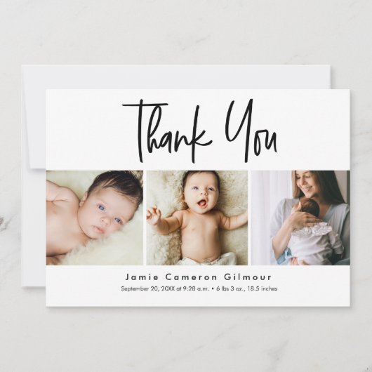 Simple Script Photo Collage Baby Bedankkaart (Voorkant)