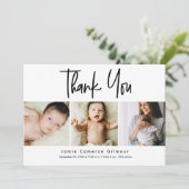 Simple Script Photo Collage Baby Bedankkaart (Staand voorkant)